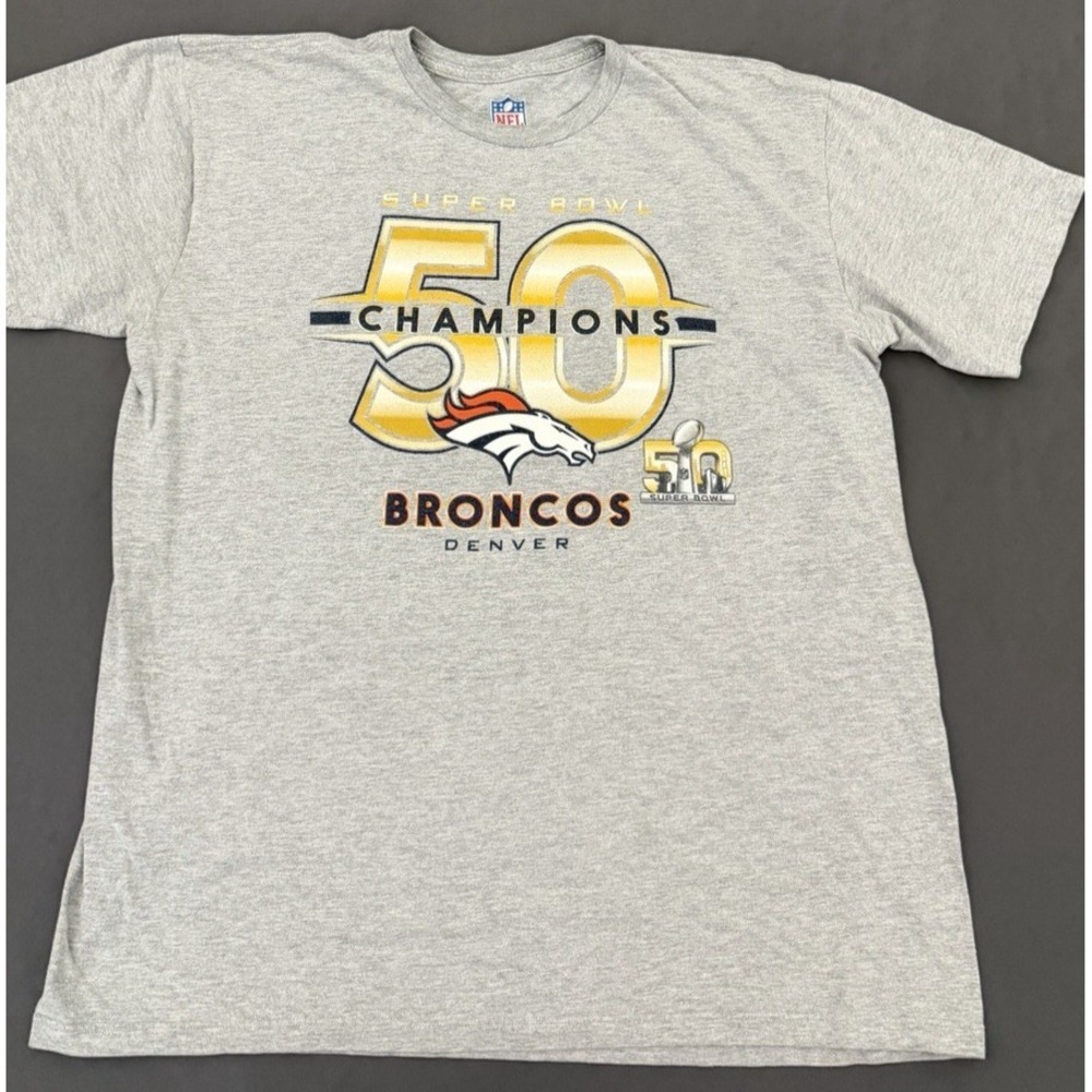 Denver Broncos‎ Super Bowl 50 T-Shirt Size XL Gray Short Sleeve Official NFL